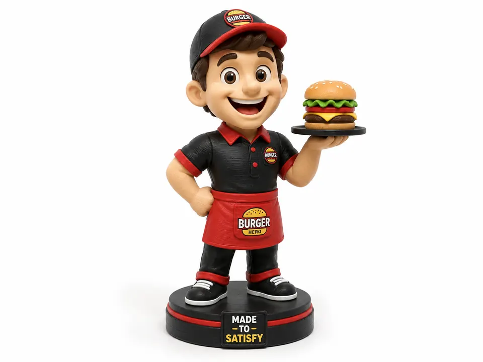 Figura 3D de personaje para una hamburguesería